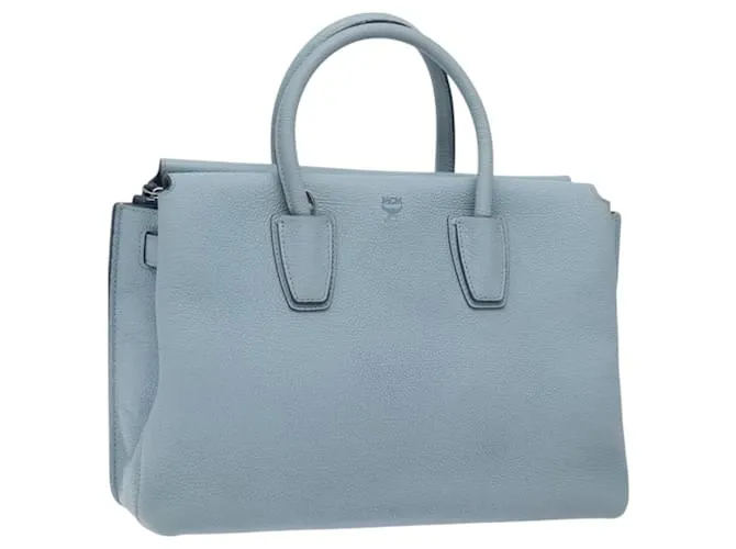 Borsa a mano MCM in pelle azzurro chiaro argento autentica BA3318 Blu chiaro