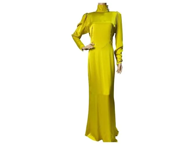 Abito lungo in satin con collo alto decorato ALESSANDRA RICH in giallo taglia 42