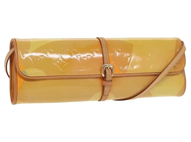 Borsa a spalla Louis Vuitton Monogram Vernis Pochette Fleur in pelle verniciata con sacchetto antipolvere e tracolla Giallo