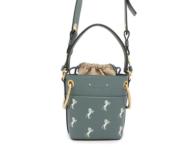 Borsa a secchiello in pelle con ricamo di cavallo Chloé Roy Blu