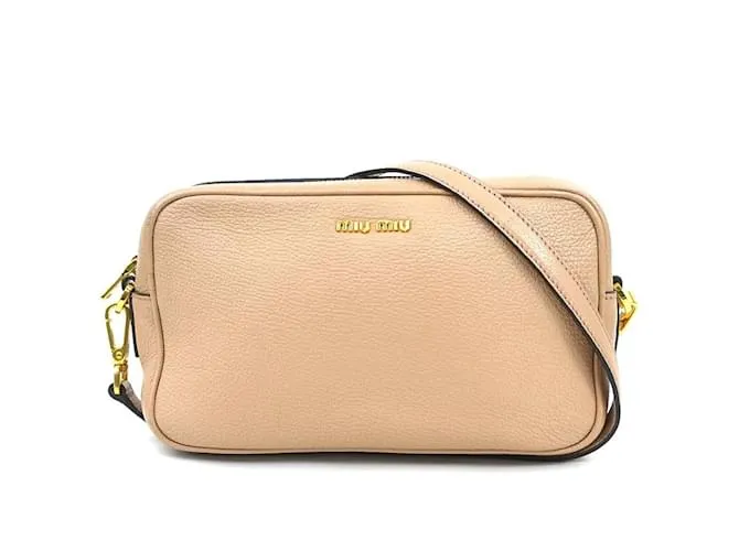Borsa a spalla in pelle rosa beige Miu Miu