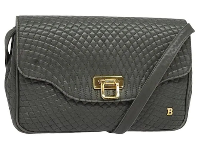 BALLY Borsa a Spalla in Pelle Grigia Dorata Auth bs27172 Marrone D'oro