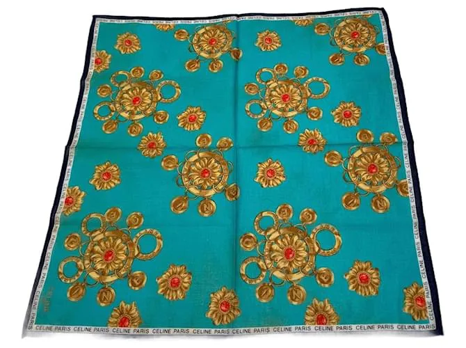 Céline Sciarpa Barocca Vintage Celine turchese oro Verde