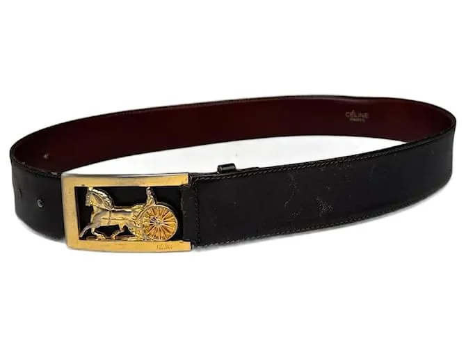Céline Cintura in pelle vintage Celine Paris nera bordeaux Nero