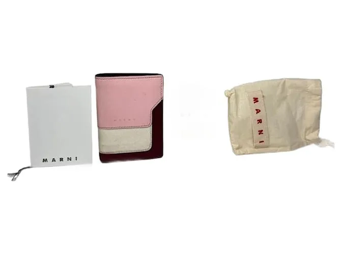 Portafoglio in pelle vintage Marni rosa nero marrone Multicolore