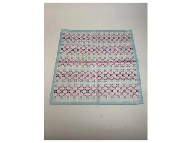 Céline Vintage Celine Paris Triomphe Monogramma Sciarpa Blu rosa bianco Multicolore