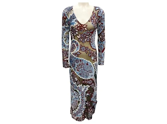 Abito in tulle di velluto jacquard Etro blu pallido multi 2024