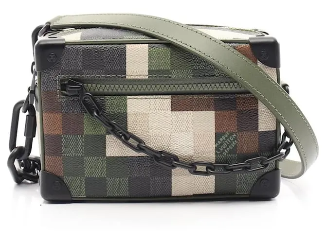 Borsa a spalla Mini Soft Trunk in tela rivestita Louis Vuitton Multicolore Verde