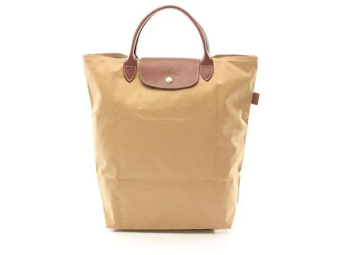 Borsa tote in tessuto e pelle Longchamp Le Pliage Original Marrone Beige