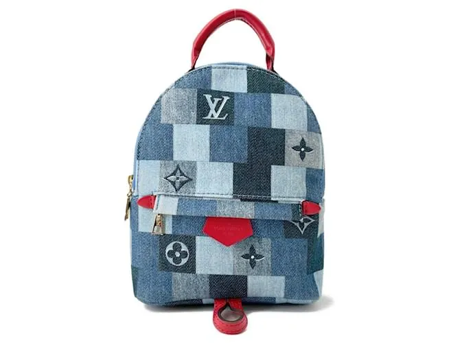 Zaino MINI Palm Springs in denim Monogram Louis Vuitton Rosso Blu