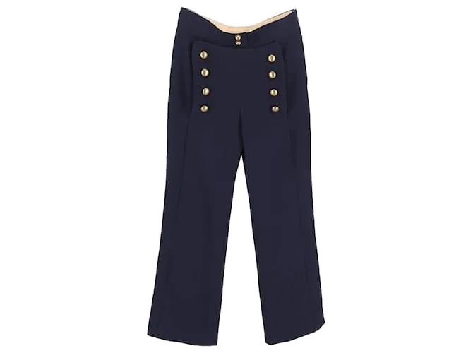 Pantaloni da marina a gamba larga Chloé in lana blu navy