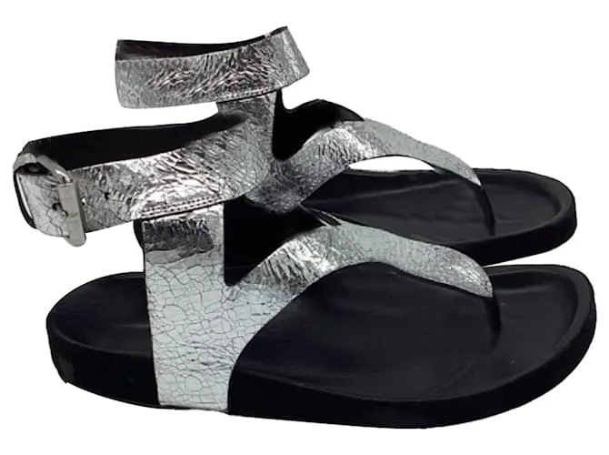Sandali flat con cinturino alla caviglia Isabel Marant in pelle metallica argento Metallico