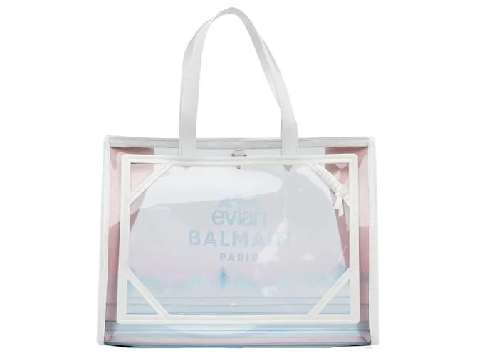 Balmain X Evian Borsa B-army in PVC Bianco