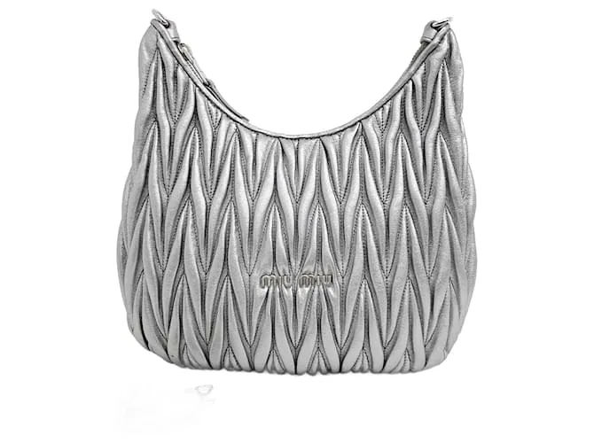 Borsa a Spalla Miu Miu Matrasse Crystal Chain (5bc085) Argento Metallico