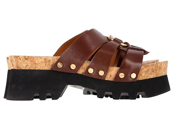 Sandali platform Chloé Owena in pelle di vitello marrone Rosso