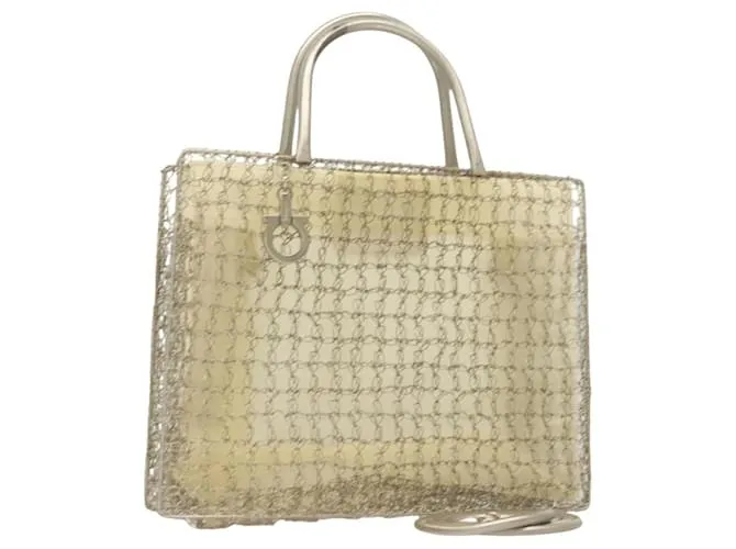 Borsa a mano Gancini in metallo 2 vie argento autentica 128606 di Salvatore Ferragamo