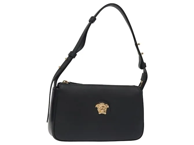 Borsa a spalla in pelle nera e oro Auth 130267 VERSACE Nero D'oro