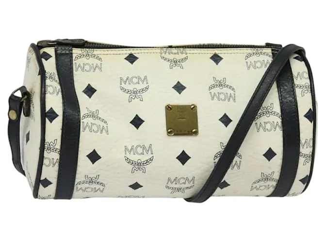 Borsa a spalla MCM Logogram Vicetos in pelle PVC bianco navy oro Auth BA2859 D'oro Blu navy
