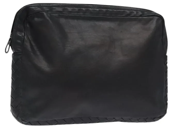 Autre Marque Borsa clutch in pelle nera INTRECCIATO di BOTTEGA VENETA Auth bs26671 Nero