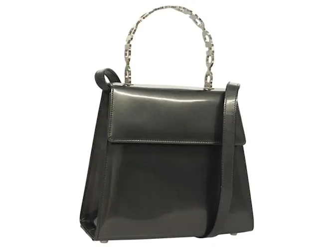 Borsa a mano Gancini in smalto 2 in 1 grigio argento di Salvatore Ferragamo Auth bs27352 Marrone