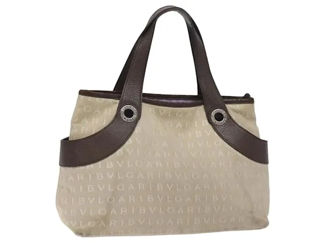 Bulgari Borsa a mano BVLGARI Logo Mania in tela beige argento autentica BA3600