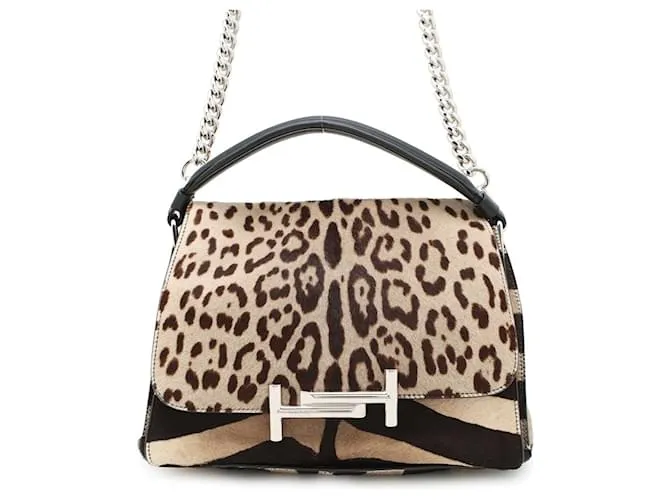 Borsa a spalla in pelle pony Double T di Tod's Marrone