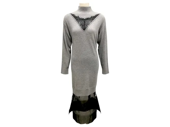 Abito in maglia grigio mélange medio con collo alto 3.1 Phillip Lim con inserto in pizzo e combinazione in organza