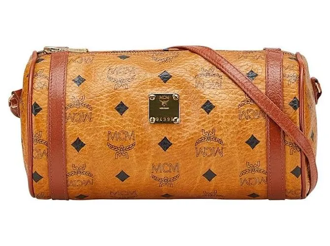 Borsa a spalla in pelle PVC MCM Visetos Logogram Marrone