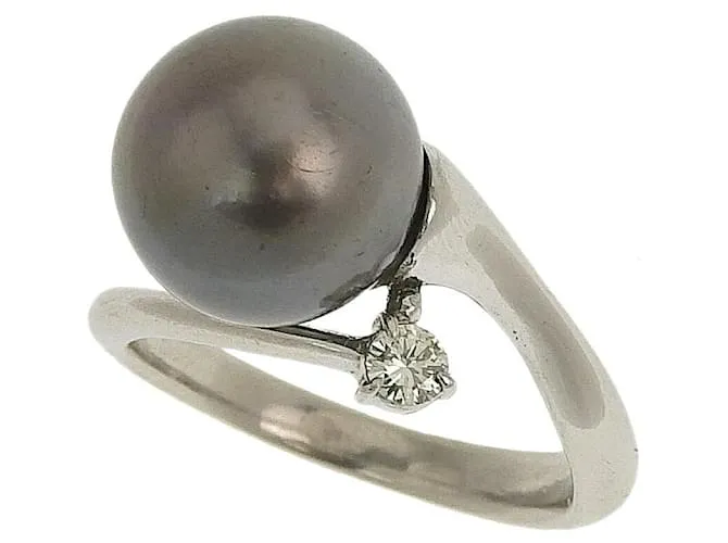 Autre Marque Anello in perla nera Pt900 Platino 14 Nero