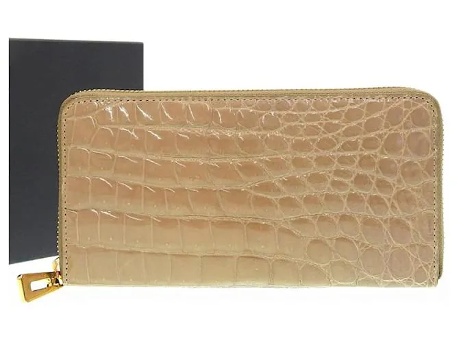 Autre Marque Portafoglio con zip in pelle di coccodrillo beige