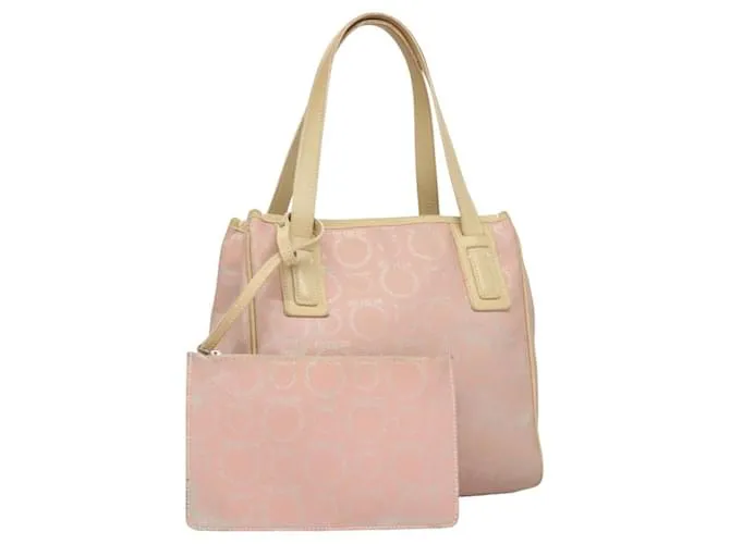 Borsa a mano Gancini Salvatore Ferragamo in pelle rosa argento autentica 131052