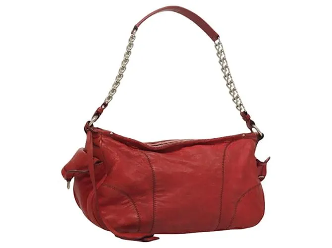 Borsa a spalla a catena Miu Miu in pelle rossa argento autentica 128640 Rosso