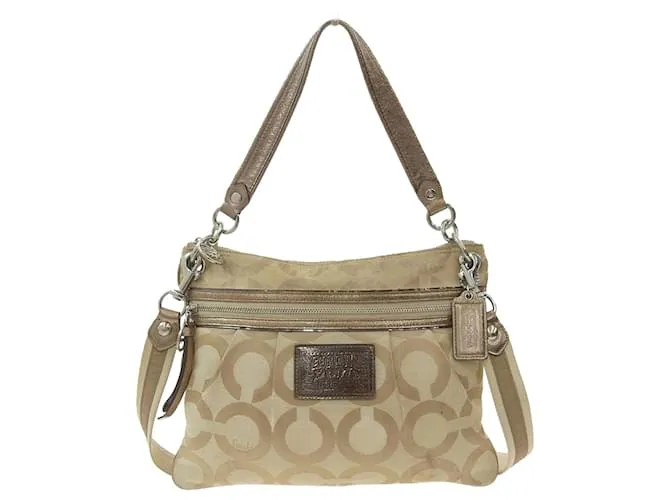 Borsa 2WAY in tela e pelle Op Art Poppy di Coach Beige D'oro