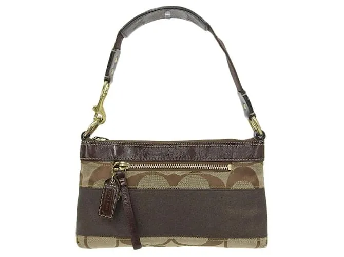 Borsa a spalla in pelle Coach Canvas 10120 Beige Marrone scuro