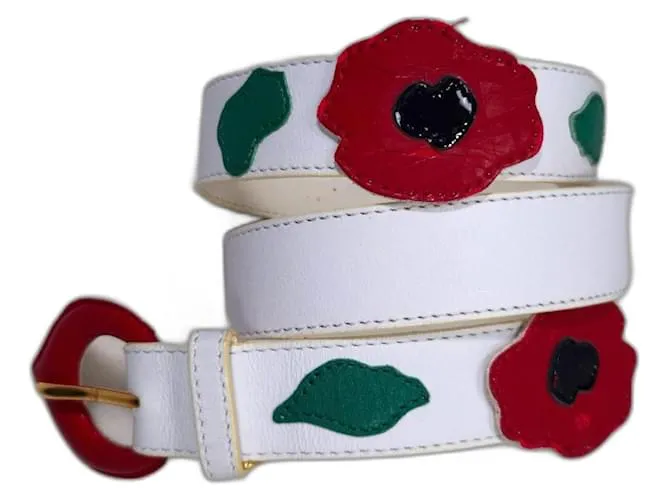 Yves Saint Laurent YSL anni '80 cintura bianca con papaveri rossi Bianco Rosso