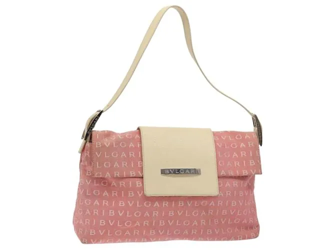 Bulgari Borsa a spalla BVLGARI Logo Mania in tela rosa argento Auth BA3169