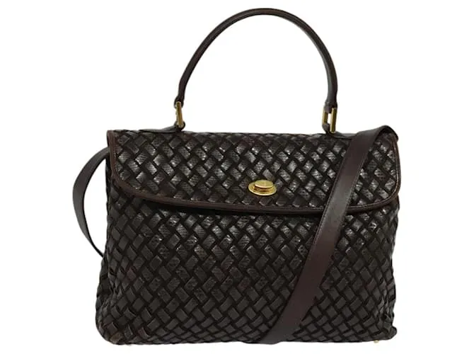 Borsa a Spalla BALLY in Pelle 2 vie Marrone Oro Auth mr1424 D'oro