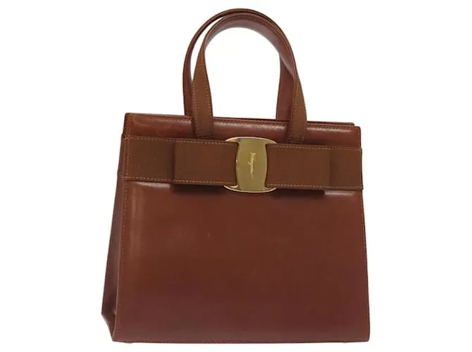 Borsa a mano in pelle marrone dorato Salvatore Ferragamo Vala Auth bs27353 D'oro