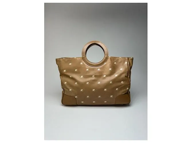 Borsa a mano vintage Courreges monogramma oro marrone