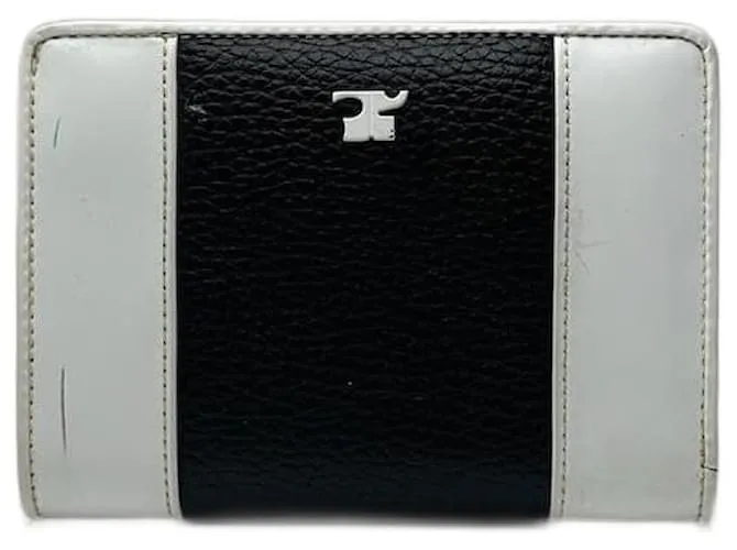 Portafoglio in pelle vintage Courreges nero e bianco