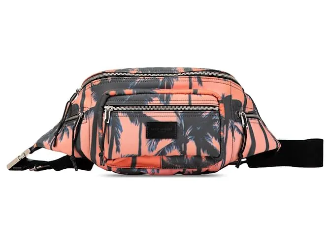 Belt bag Nuxx in nylon stampato rosa con palme di Saint Laurent Nero