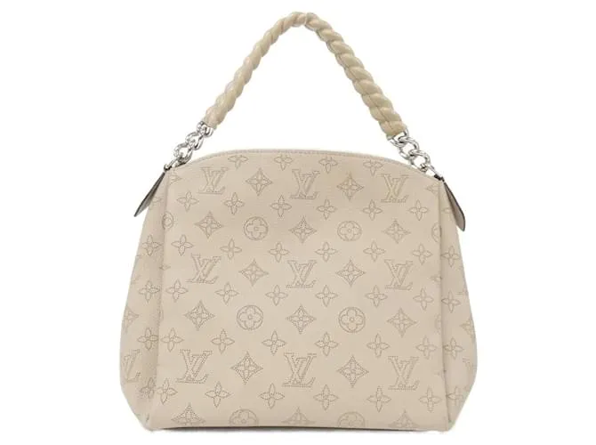 Borsa a spalla Louis Vuitton Mahina Babylon Chain BB in pelle di vitello Grigio
