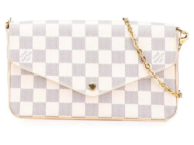 Borsa a spalla Louis Vuitton Pochette Felicie Damier Azur con catena Bianco