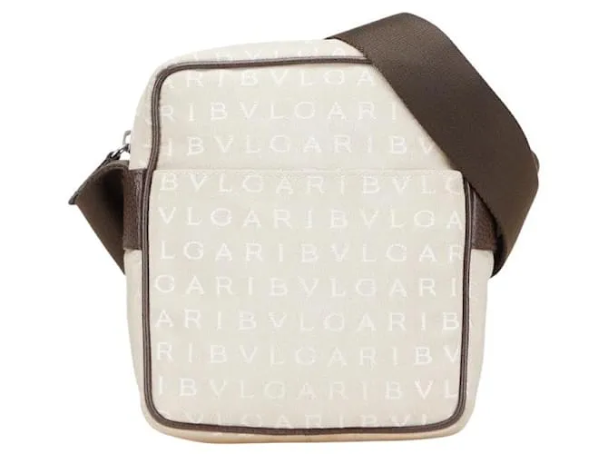 Bulgari Borsa a spalla in tela e pelle Bvlgari Logo Mania Marrone Beige