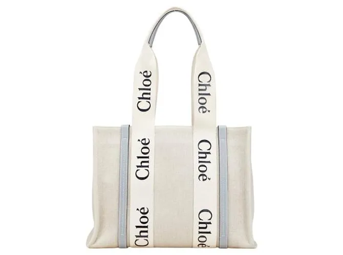Chloé Borsa 2 in 1 in tela e pelle media Chloe Woody Marrone Beige