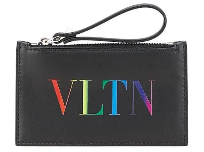 Valentino Garavani Portafoglio in pelle con stampa logo VLT di Valentino Nero