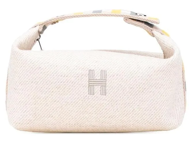 Borsa Hermès Bride a Brac au Carre Toile Chevron Bianco