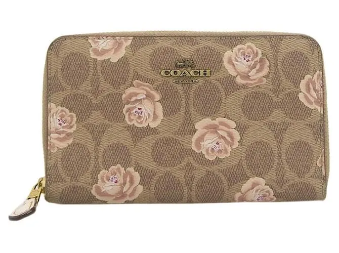 Portafoglio medio con zip Coach 31816 Beige