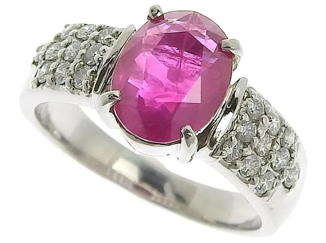 Autre Marque Anello in rubino Pt900 con diamanti, misura 12 Rosso