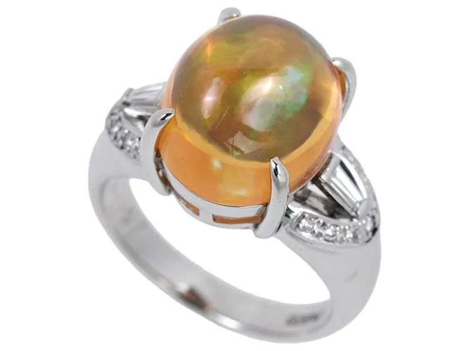 Autre Marque Anello in opale Pt900 in platino con diamanti Bianco
